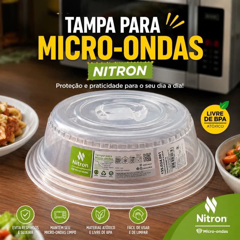 Tampa de plastico Para Microondas 7,5x26 Cm - Tampa Protetora Alimentos - Anti respingos - livre de BPA