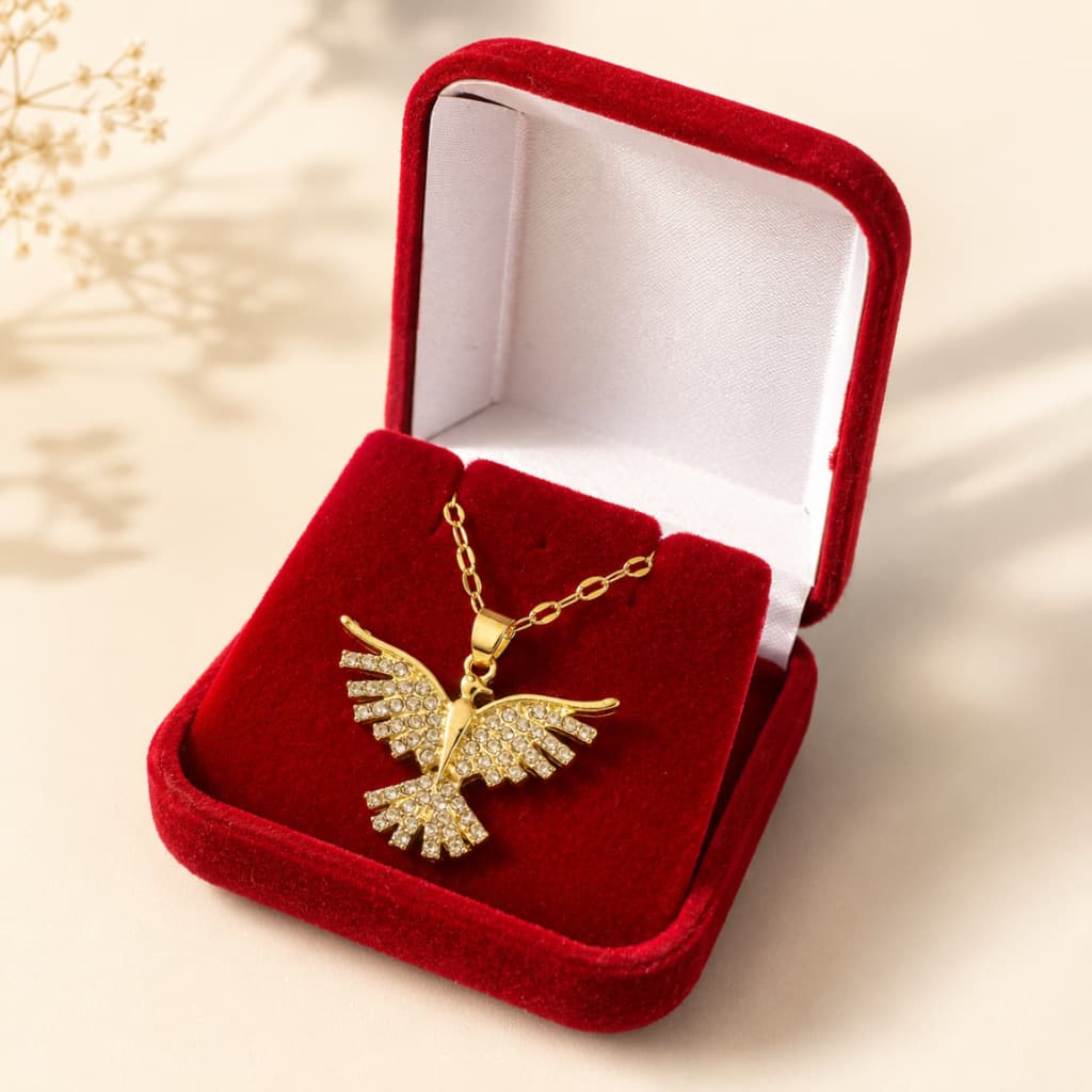 Colar Feminino Banhado a Ouro 18k Pomba Espirito Santo Devocional Religioso Pedras Zircônias