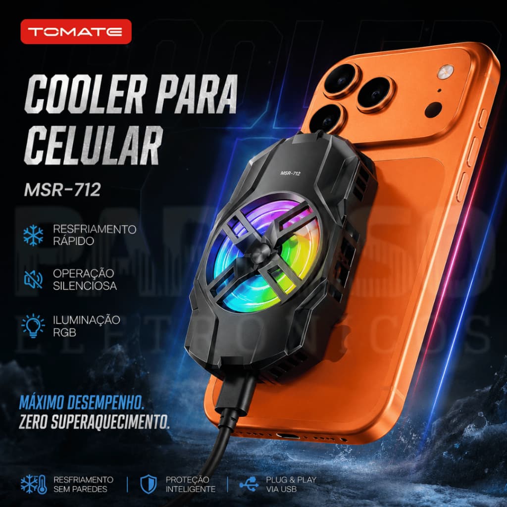Cooler Refrigerador para Celular Portátil Gamer Alta Velocidade Resfriamento Extremo MSR-312