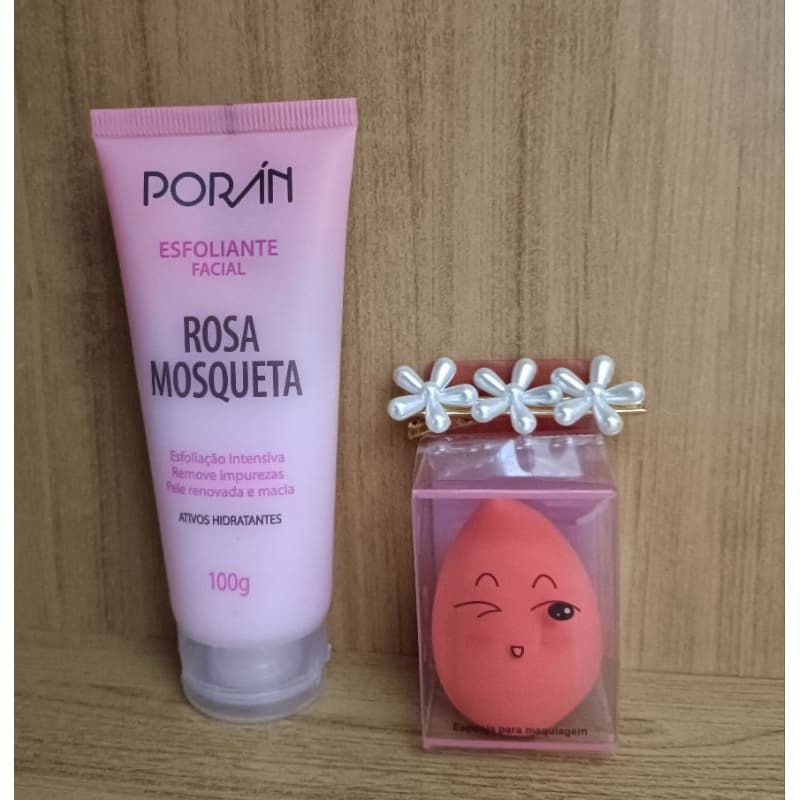 kit skincare e maquiagem com 3 itens novos