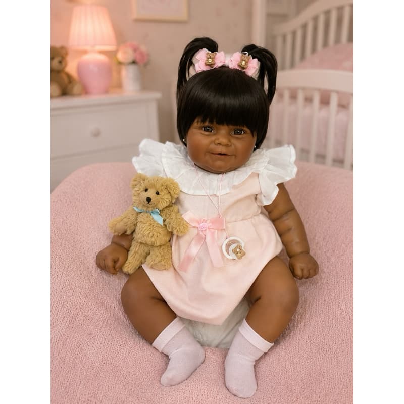 bebê Reborn realista grandona negra gordinha  60cm maddie - Emily