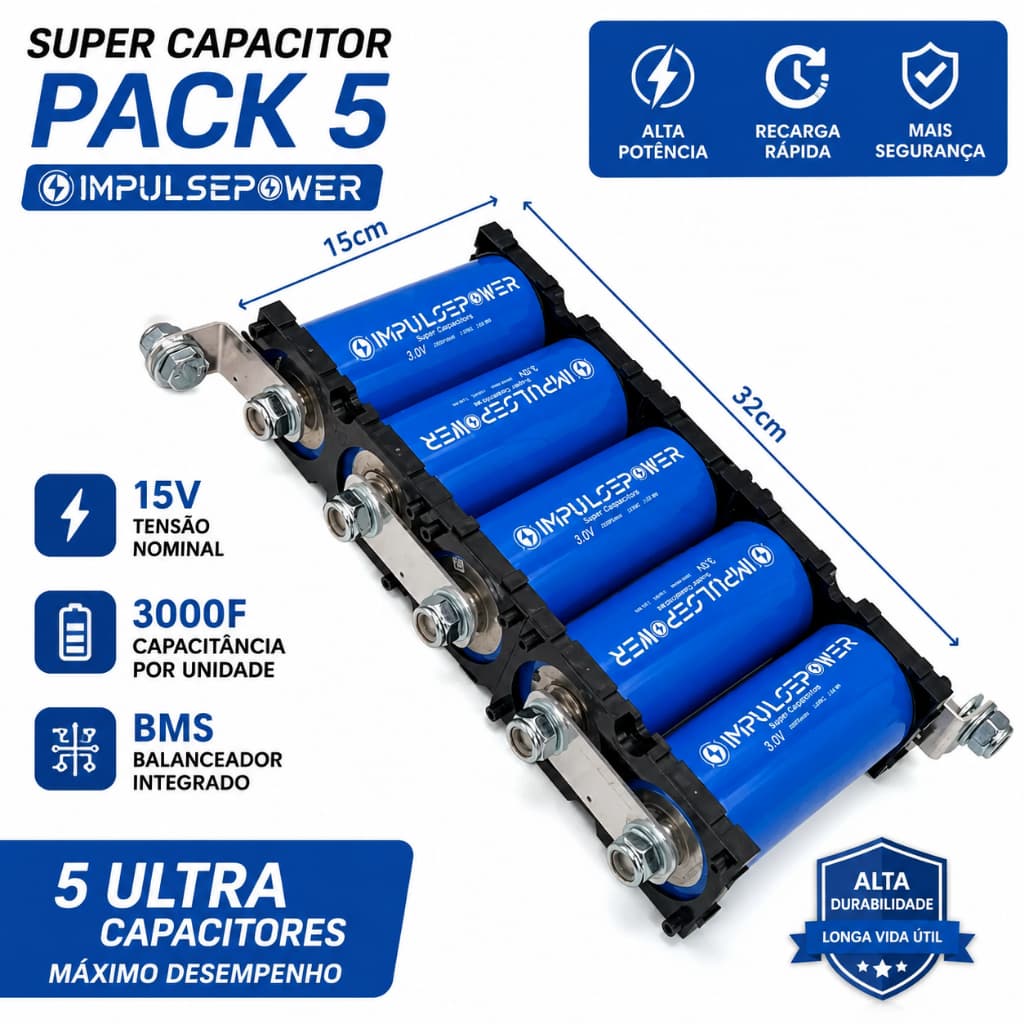 Super Capacitor Pack 5 Impulse Power 15V 3000F com BMS