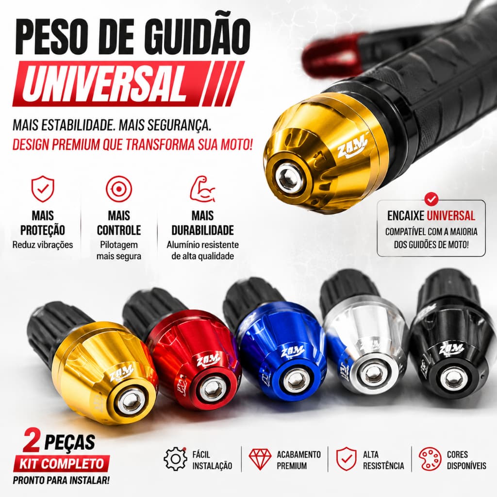 KIT 2 Peso Guidão Universal Para Moto Cromado Guidão Alumínio Resistente