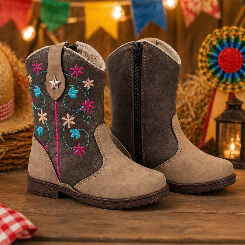 Bota Infantil Menina Texana Bordada Confortável Delicada Original Botina Estilosa Rodeio Promoção