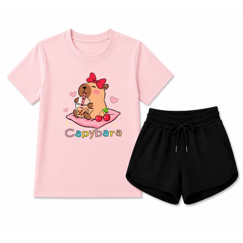 Conjunto Infantil Menina Verão Camiseta e Short Moletinho Fofo