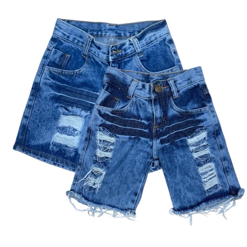 Short Jeans Menino Infantil Bermuda Com Rasgada Lavagem Médio Com Botão Juvenil S.M