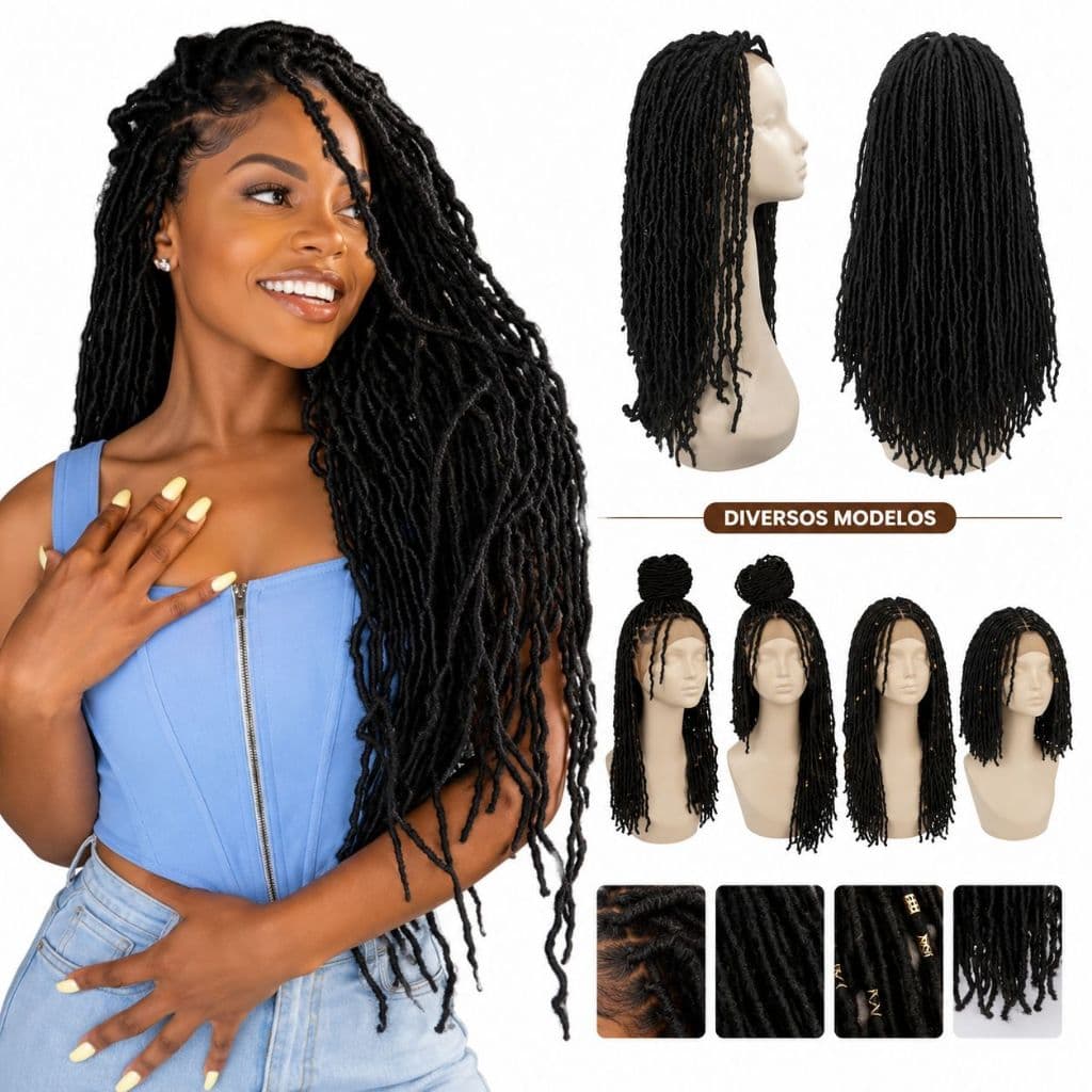 Peruca Front Lace Cacheada Preto Fibra Orgânica Idêntico Ao Humano 45cm