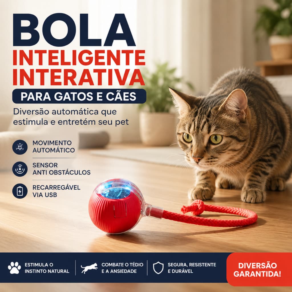 Bola Inteligente Interativa para Gatos Cães Recarregável USB Sensor Anti Obstáculo Automática