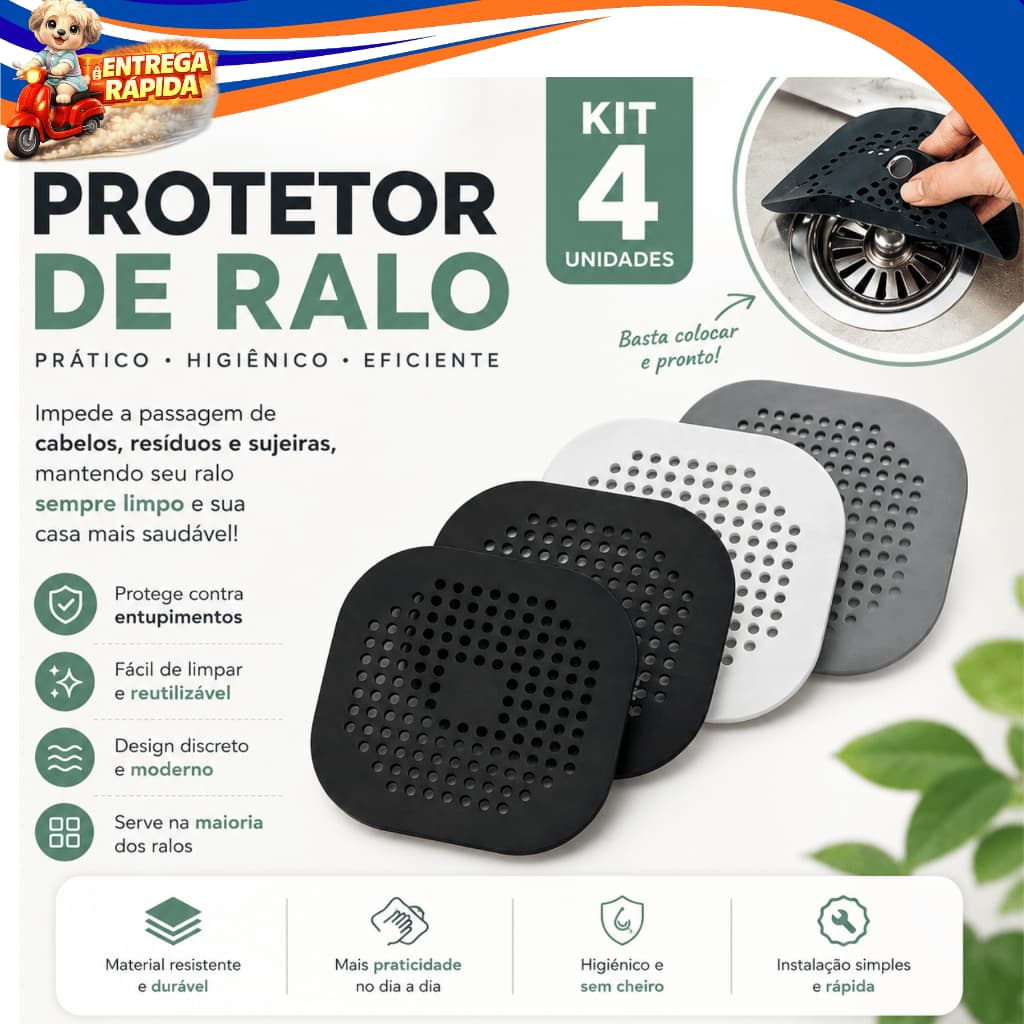Kit 4 Protetor de Ralo de Silicone Anti Entupimento Pega Cabelo e Banheiro  Cozinha Tanque Quintal .