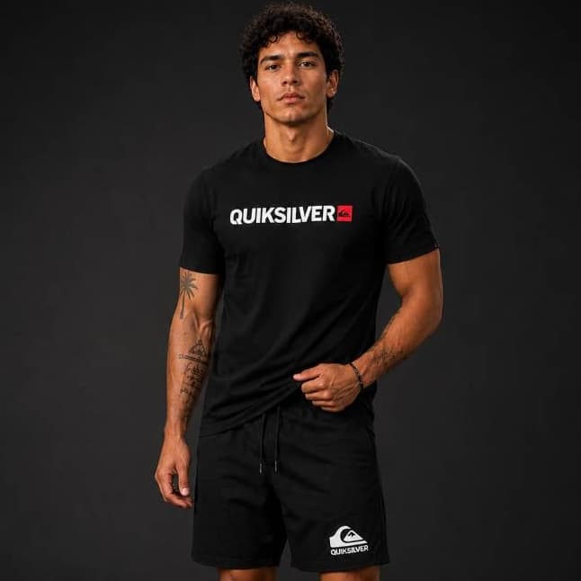 KIT CAMISETA ALGODÃO SHORT TACTEL MASCULINO ESTAMPADO Conjunto Verão Casual Praia Academia Dia a Dia