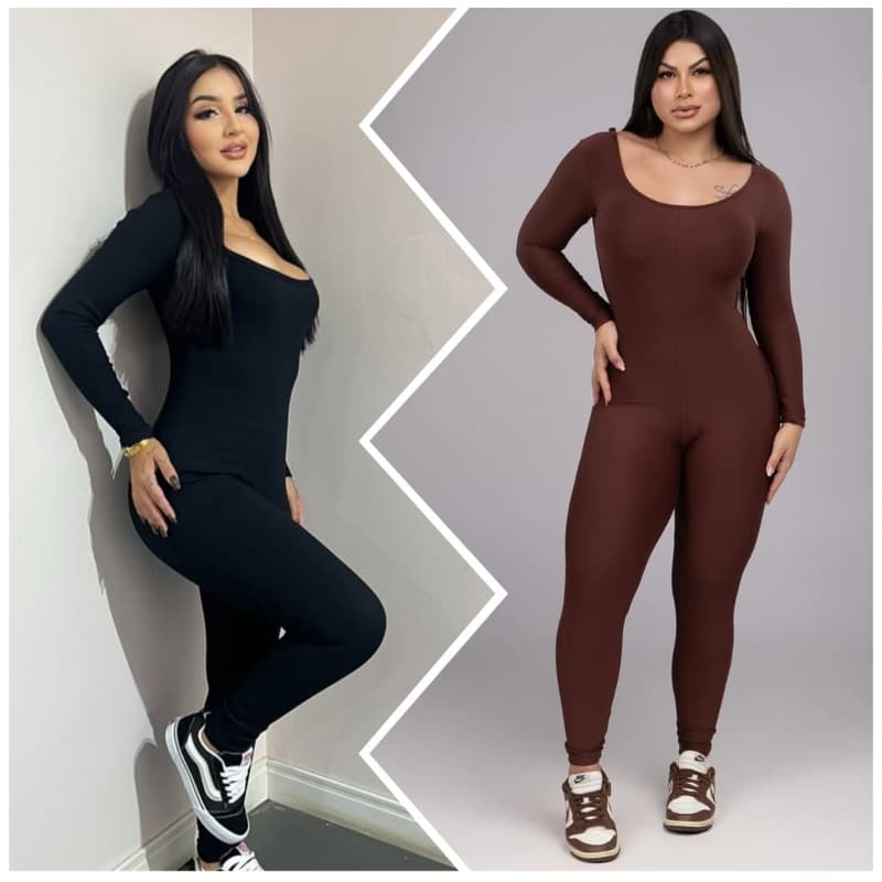 Macacão Feminino Canelado Manga Longa – Elegante, Confortável e Modelador