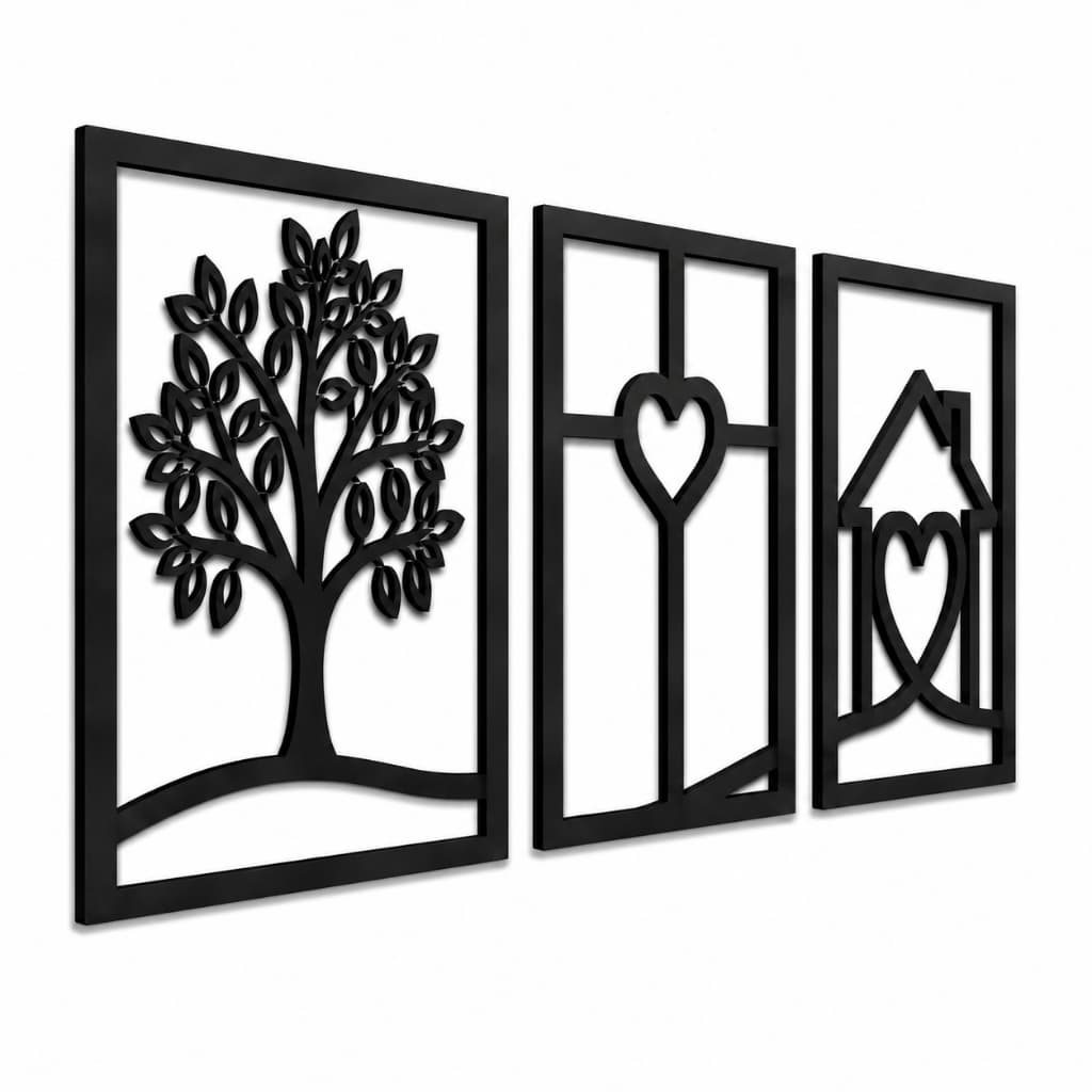 Kit 3 Quadros Decorativos MDF Preto Frase Deus é o Centro Decoração Sala Quarto Parede 3mm Ambientes