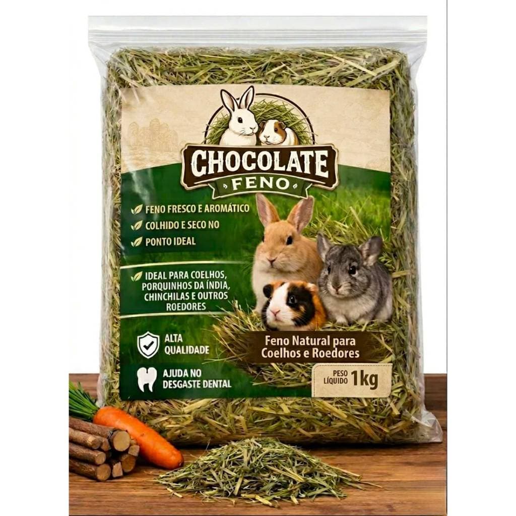 Fibra Alimentar 1Kg Feno Coelho Hamster Porquinho Da Índia Chinchila Verdinho e Cheiroso