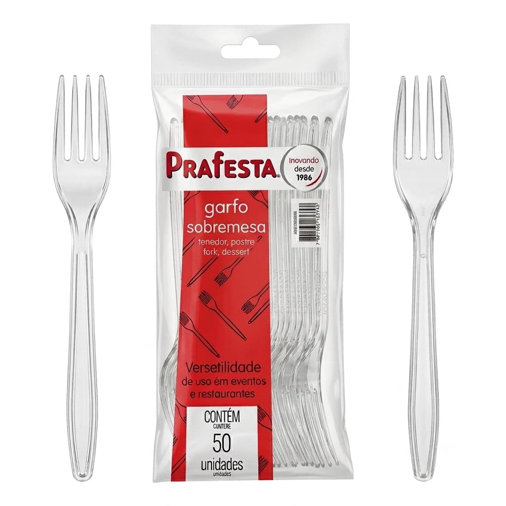 Kit 50-200un Garfo Sobremesa Transparente Doces Bolos Açai Descartável Prafesta Eventos e Festas