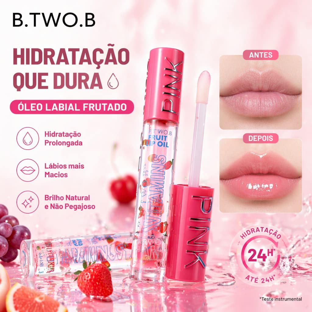 B.TWO.B Óleo Hidratante para Lábios 24 Horas, Cria Efeito Lábio de Vidro Textura Leve Sem Ressecamento
