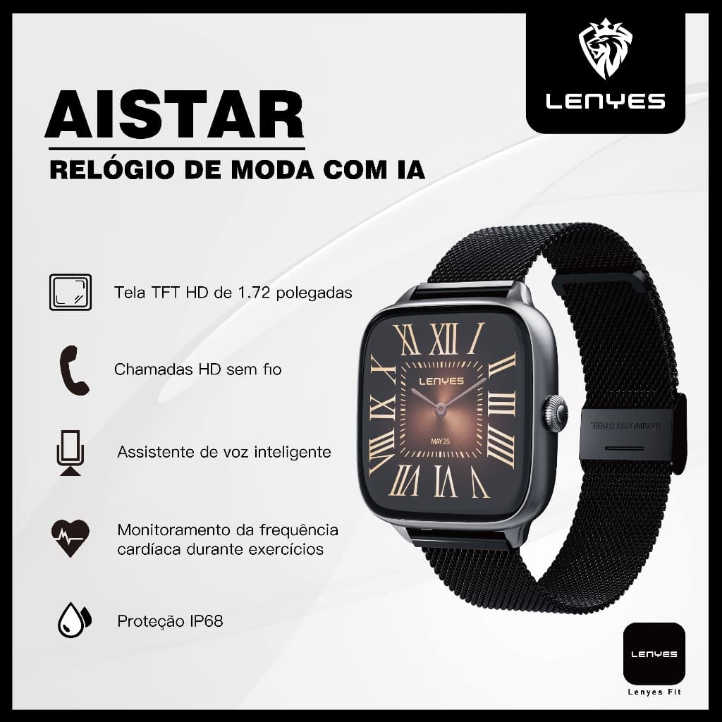 Smartwatch Relogio Bluetooth, GPS, Atendimento de Ligações, Modos Esportivos, Resistente à Água IP68 LENYES