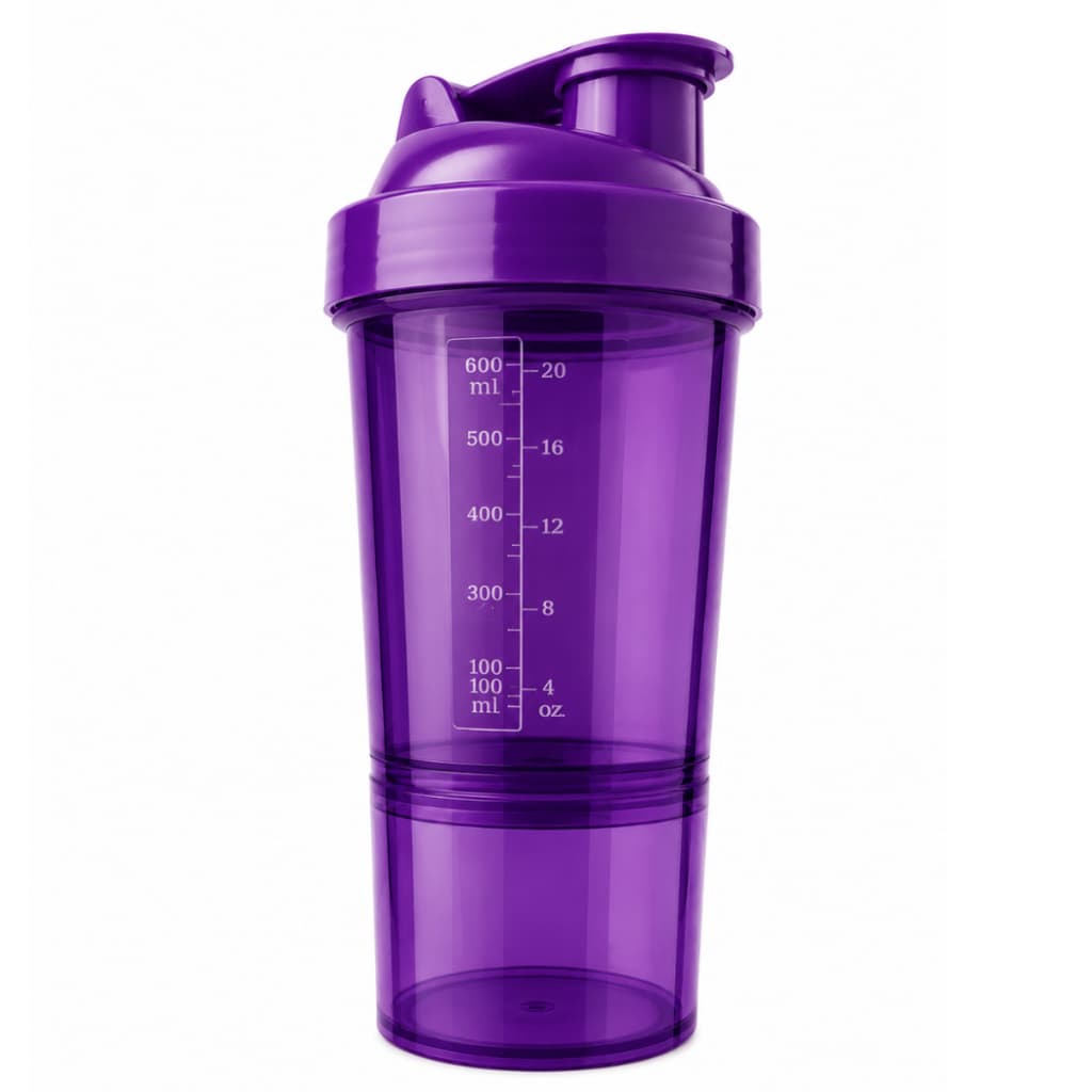 oferta! COQUETELEIRA ROXO 600ML COM 2 COMPARTIMENTOS FITNESS NÃO VAZA | BPA FREE | IDEAL PARA WHEY E ACADEMIA PROMOÇÃO