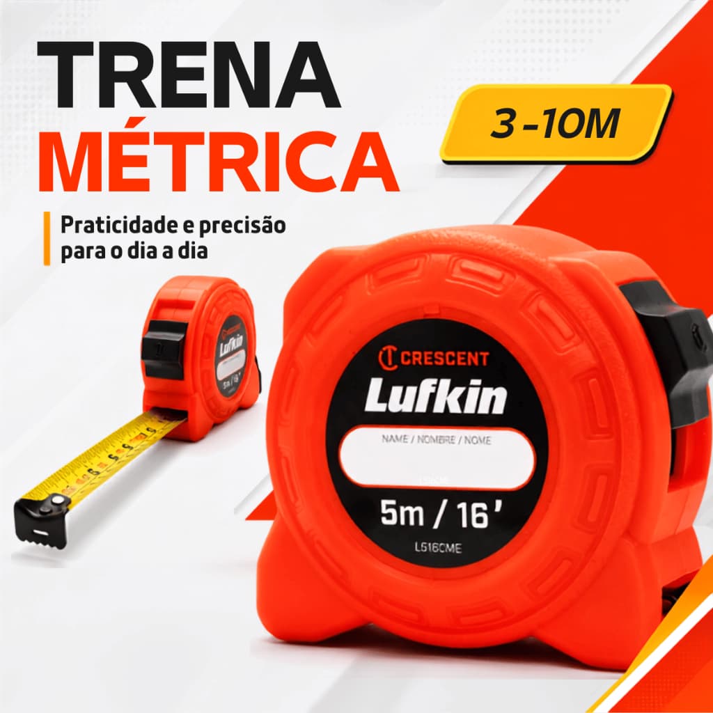 Trena Métrica Lufkin Com Trava Laranja Fita De Aço Resistente Para Obra 20 Metros