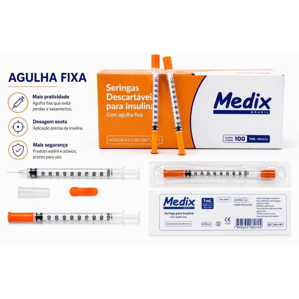 25 und Seringa insulina botox 0,5ml Agulha Fixa 8x0,30mm 30g Cx C/25