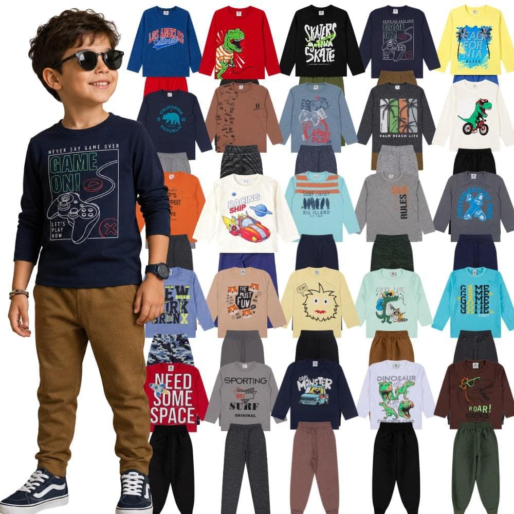 Conjunto Meia Estação Menino 8 Peças | Blusa + Calça de Moletom do 01 a 10 Anos | Kit Conjunto Inverno Menino Sortido
