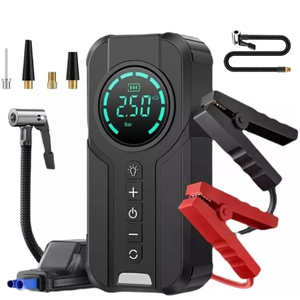 Bomba de Ar Portatil Compressor Inflator Multi-função 4 em 1 PowerBank 8kmah Bateria Calibrador de Carro Auto Pneu