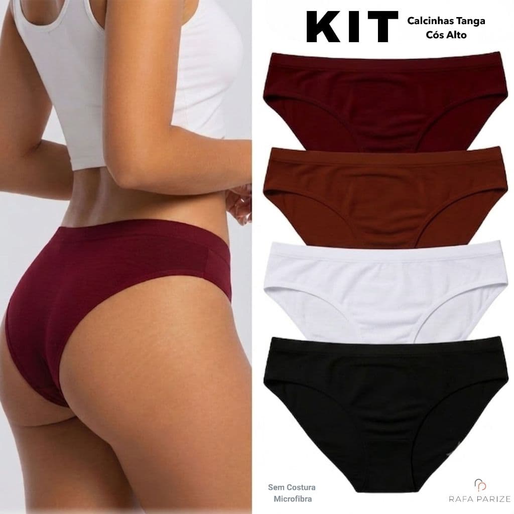 Kit Calcinhas Tanga Cós Alto Microfibra Sem Costura Adulto com 2 ou 4 unidades Rafa Parize