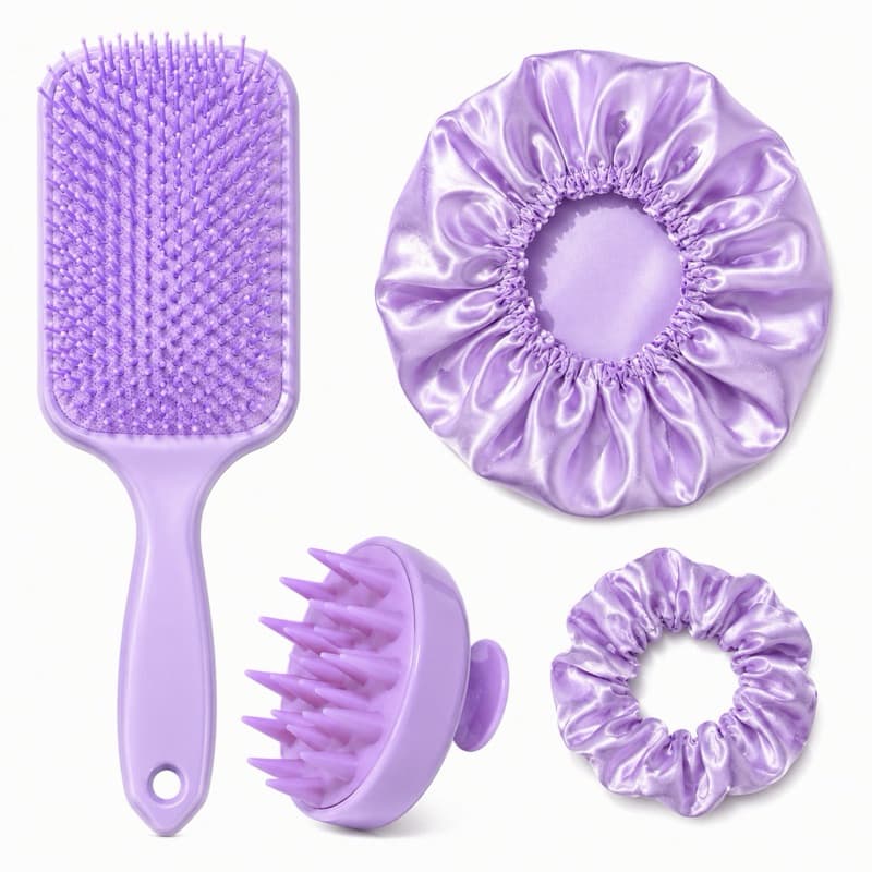 Kit Capilar Escova Raquete Touca Cetim Xuxinha Cetim Massageadora