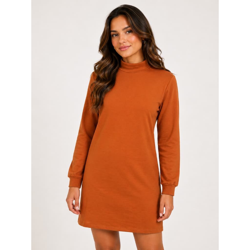 Vestido Curto Moletom Manga Longa Feminino Adulto Gola alta