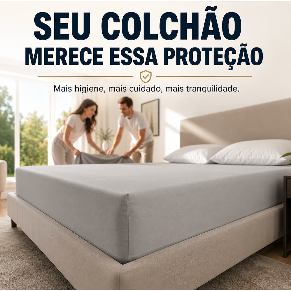 Capa Protetora Colchão Casal Impermeável Com Elástico Antialérgica Lavável Protetor Cinza
