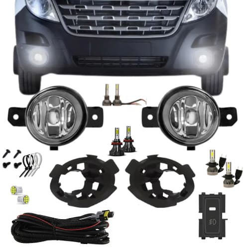 Kit Completo Farol De Milha Renault Master 2014 A 2020 2021 Botão Original e Com Led Farol Alto Baixo Milha