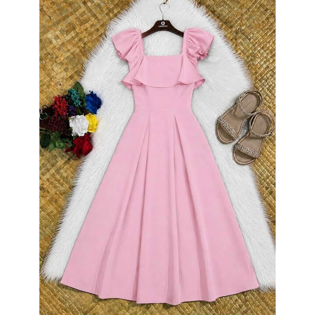 Vestido Juvenil Longo Feminino Liso com Amarração nas Costas Elegante Verâo
