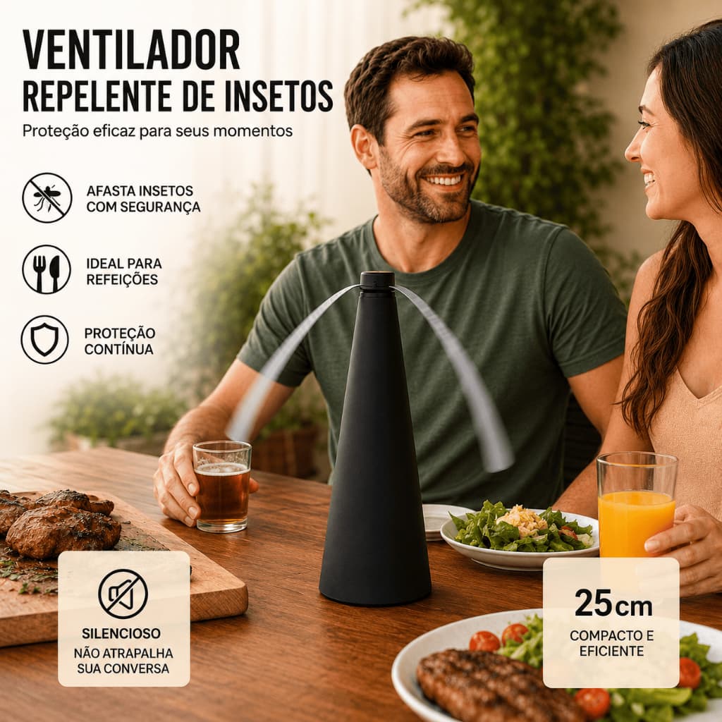 Ventilador Elétrico Repelente Espanta Moscas Insetos 25cm Preto Silencioso Portátil