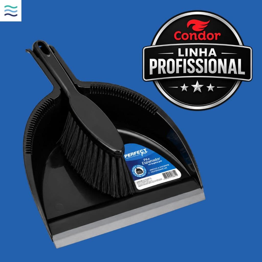 Kit Pá e Vassourinha Profissional Condor Perfect Preta Limpeza Profissional Bancada Mesa Cozinha