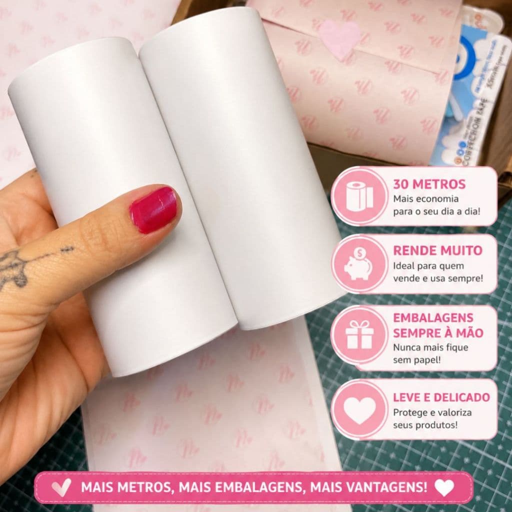 Papel seda em bobina 75gr para uso em impressora jato de tinta /laser 100mm x 30 metros