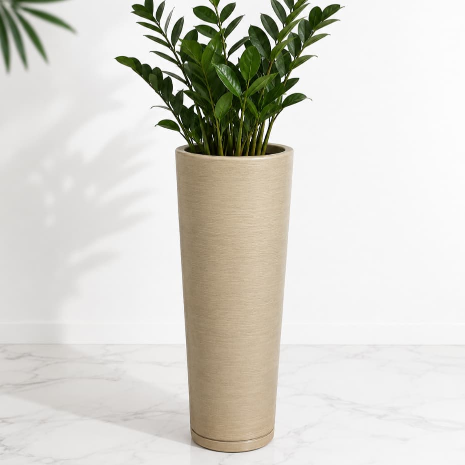 Vaso Coluna Ibiza 59cm Escovado com Prato Coletor Resistente ao Sol e Chuva