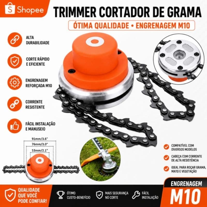 Trimmer Cortador de Grama - Ótima Qualidade engrenagem m10 - Cabeça com Corrente - Aparador Para Rocadeira a Gasolina