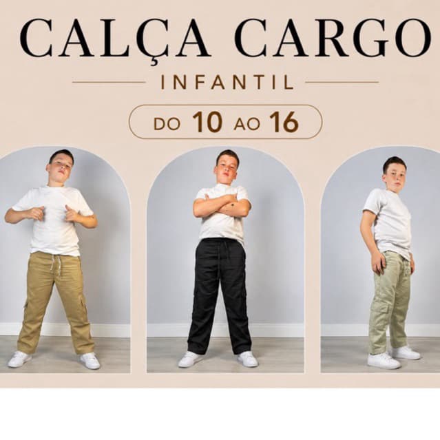CALÇA CARGO INFANTIL JUVENIL MENINOS E MENINAS ELASTICO E CORDAO DO 10 AO 16 UNISSEX
