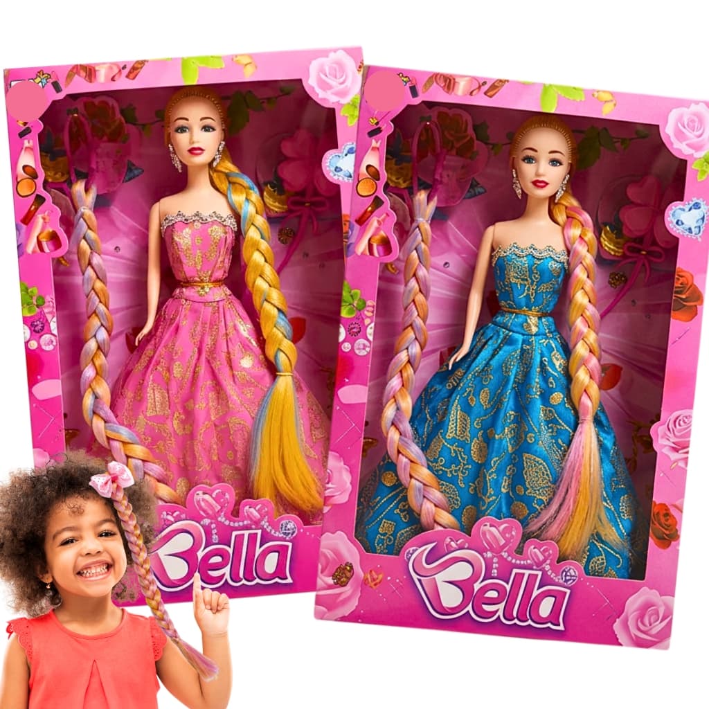 Kit 2 Bonecas Princesa C/ Trança + 2 Trança de Cabelo Brinquedo P/ Criança Usar Boneca Atacado Bela