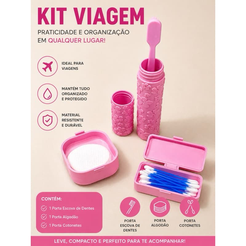 Kit Viagem Higiene Pessoal | Porta Escova + Porta Algodão + Porta Cotonetes | Impressão 3D