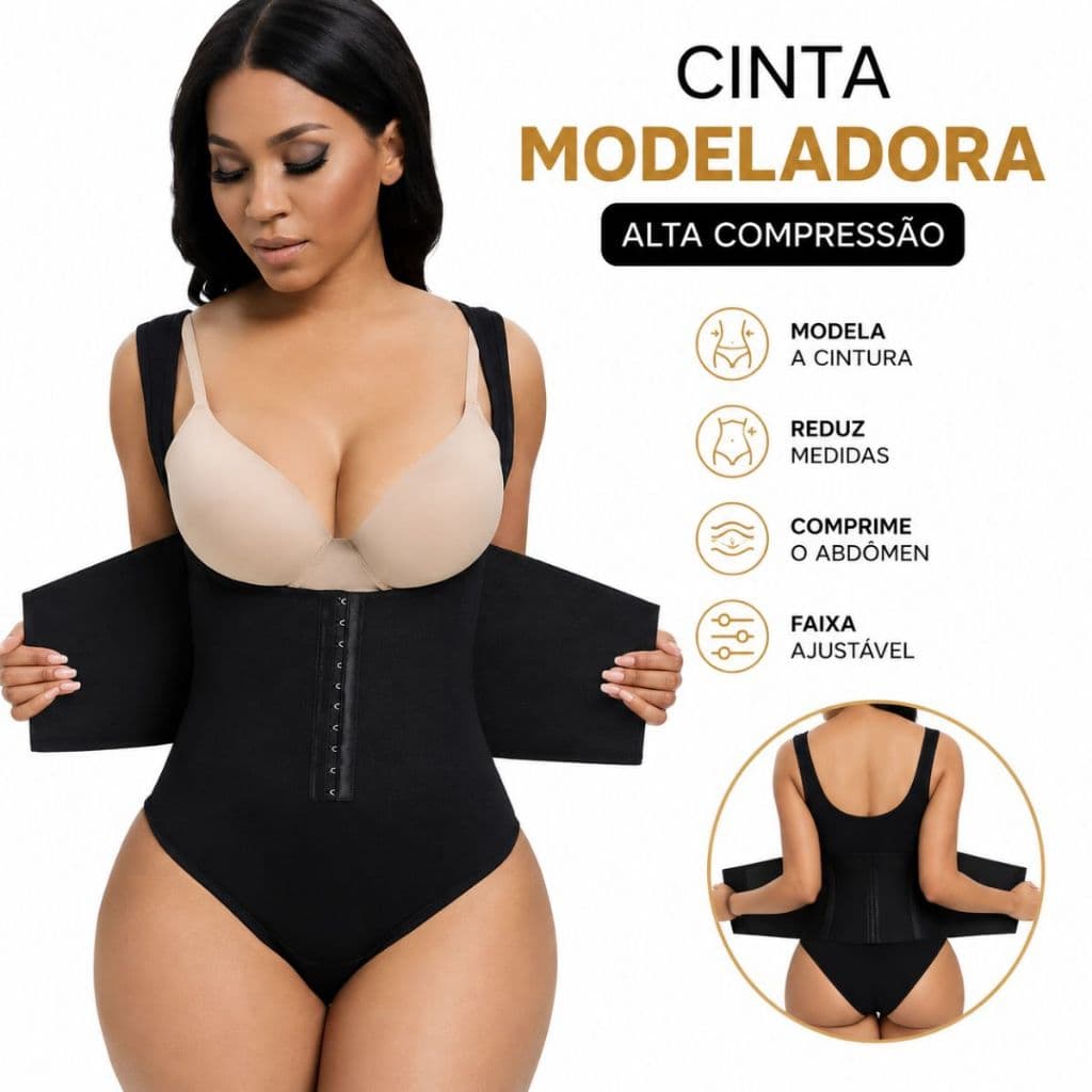 Cinta Modeladora Body Feminino Alta Compressão com Faixa Ajustável Modela Cintura Preta P