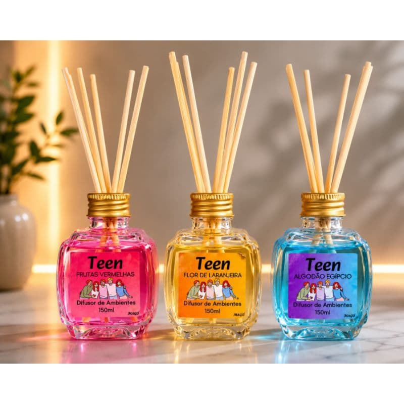 Kit com 3 difusores de ambientes , 150 ml cada  + 18 varetas