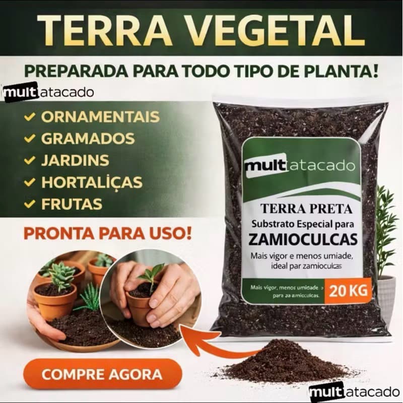 Até 20kg Terra vegetal Adubada Franco Garden Saco 10kg, 5kg e 2kg rica de nutrientes para cultivo