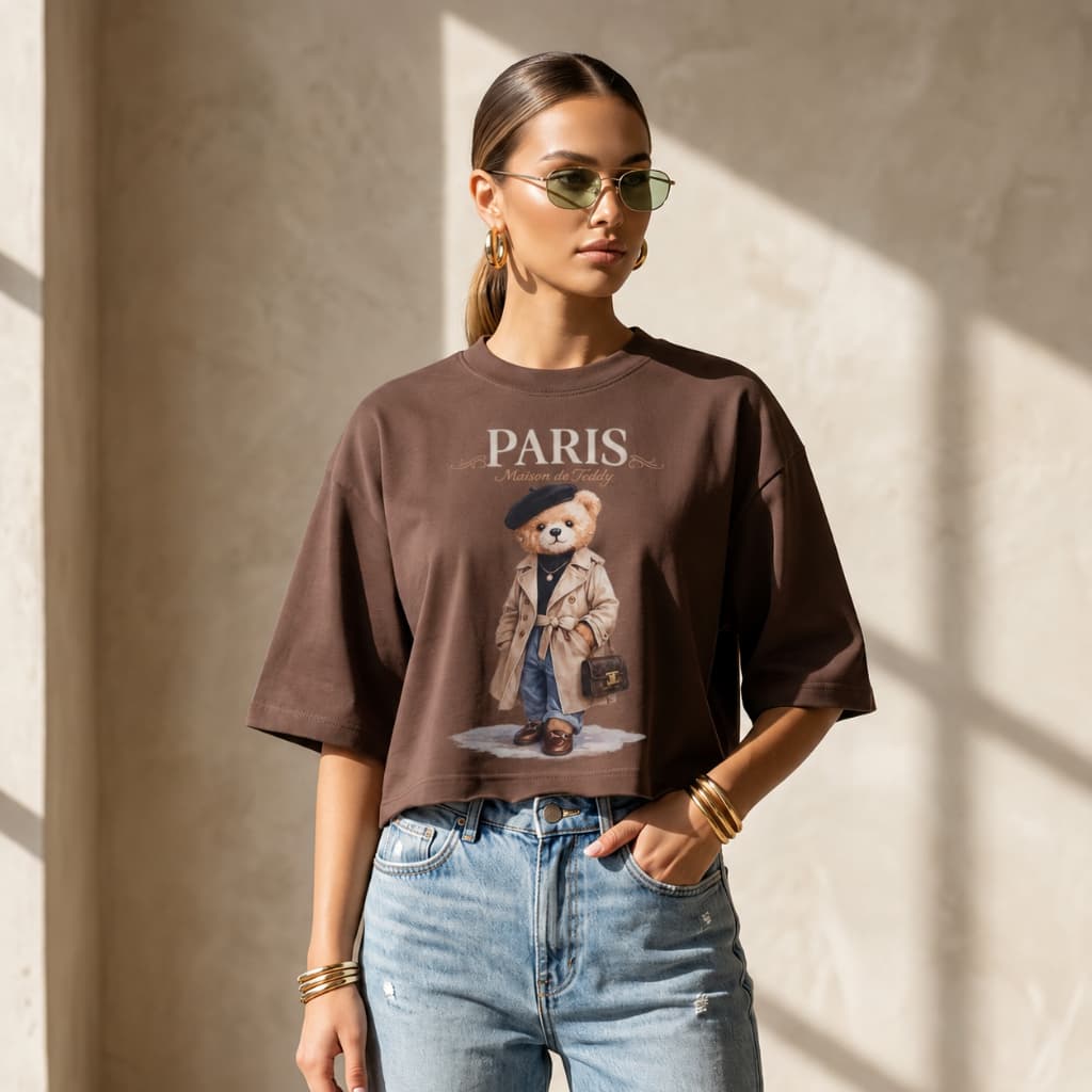 Croppdes Femininos Basicos com Estampa Ursinho Teddy Blusas Femininas Oversized Elegante Conforto Basico Casual T-shirt