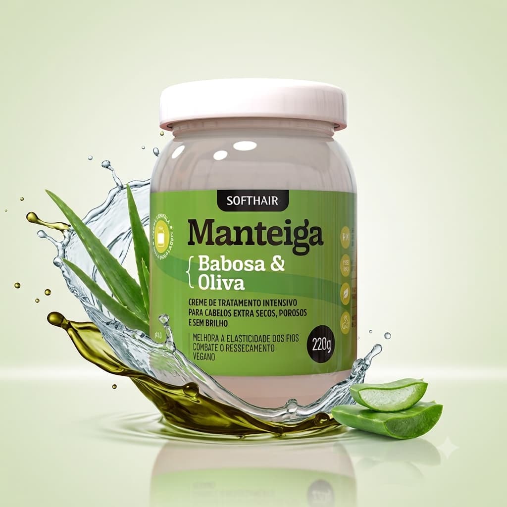 Máscara Manteiga Capilar Babosa e Oliva Soft Hair 220g Cronograma Capilar Nutrição Profunda Brilho Intenso