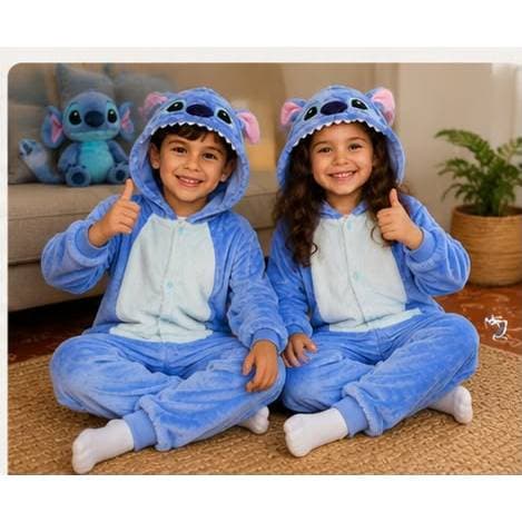 Kigurumi Stitch Infantil Pijama Fantasia Macacão Pelúcia Unissex Quentinho