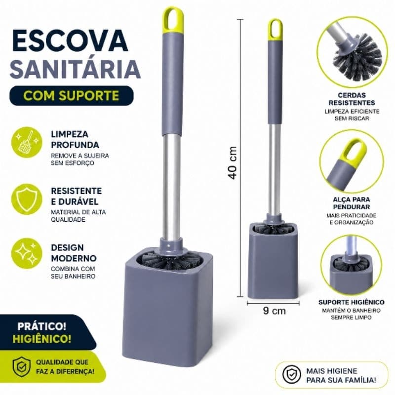 Escova Sanitária com Suporte – Limpeza Profunda e Mais Higiene para seu Banheiro