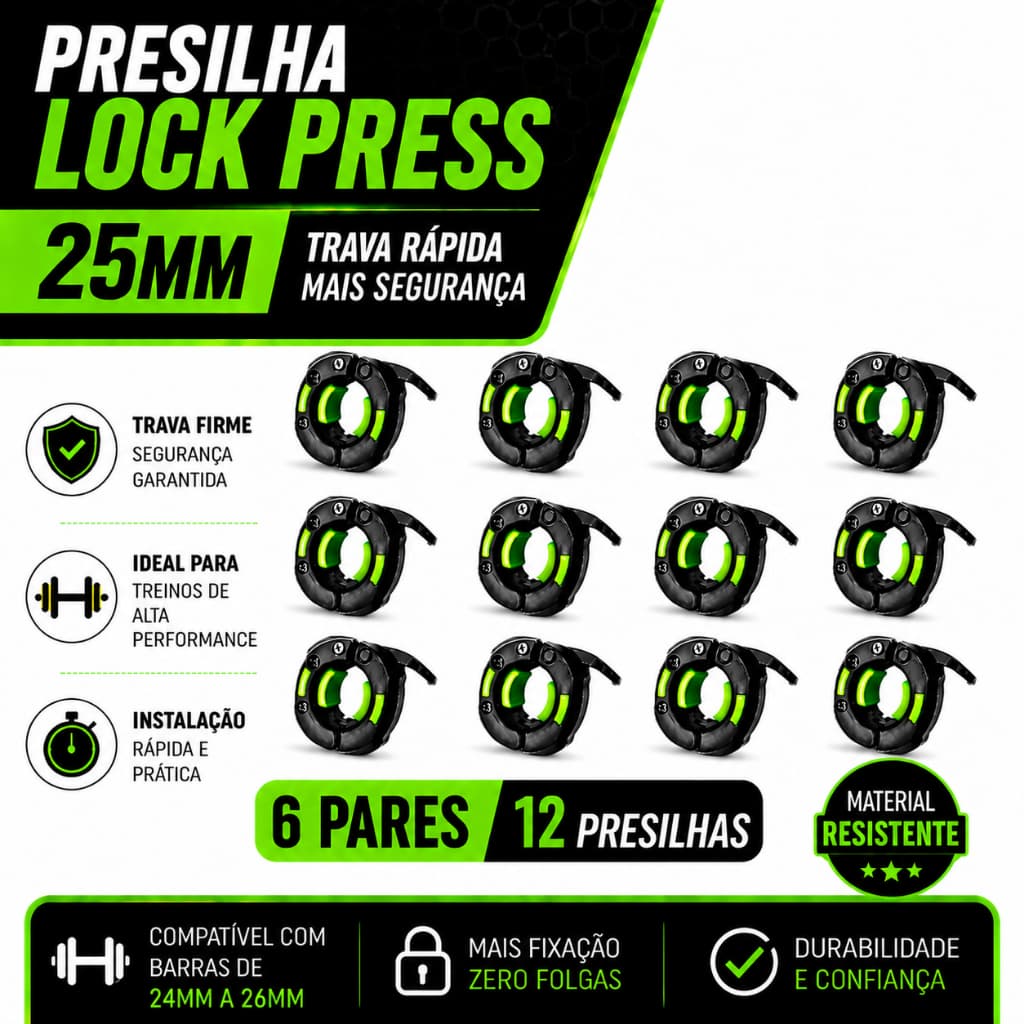 6 Pares Presilhas Lock Press Barra de 25mm Academia Musculação Fitness Halter Grampo Roscada Cross