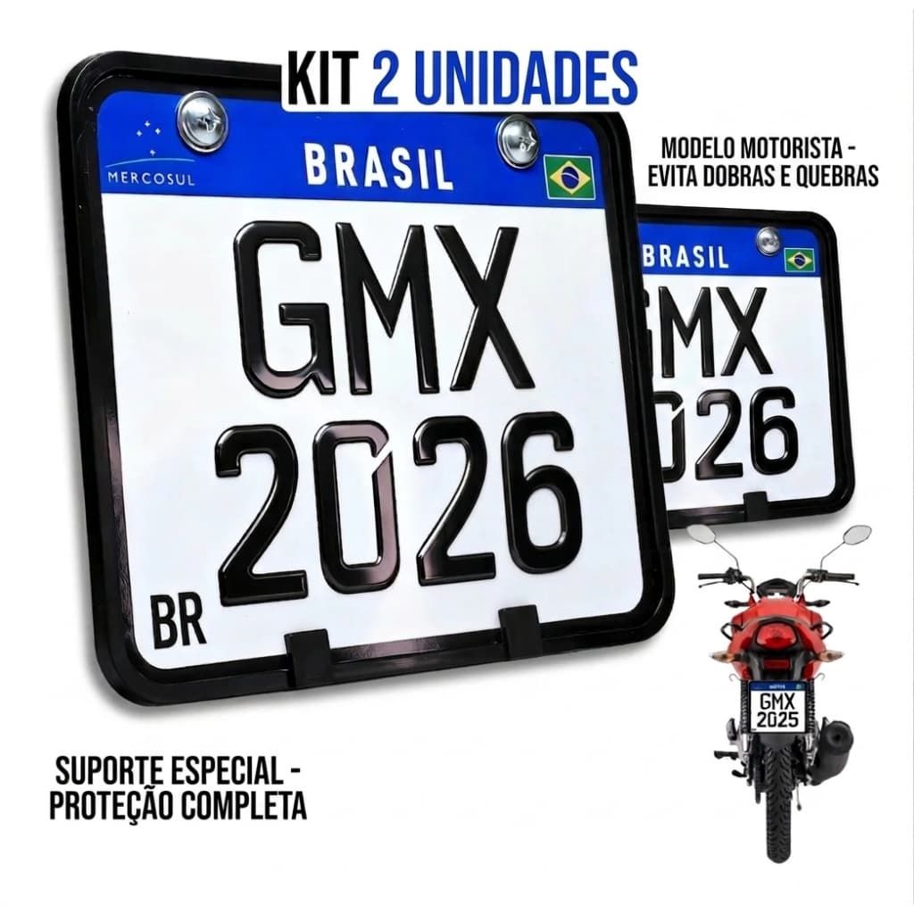 Kit 2 Suporte Protetor De Placa Moto Modelo Novo Mercosul Plástico + Parafusos Porcas Arruelas