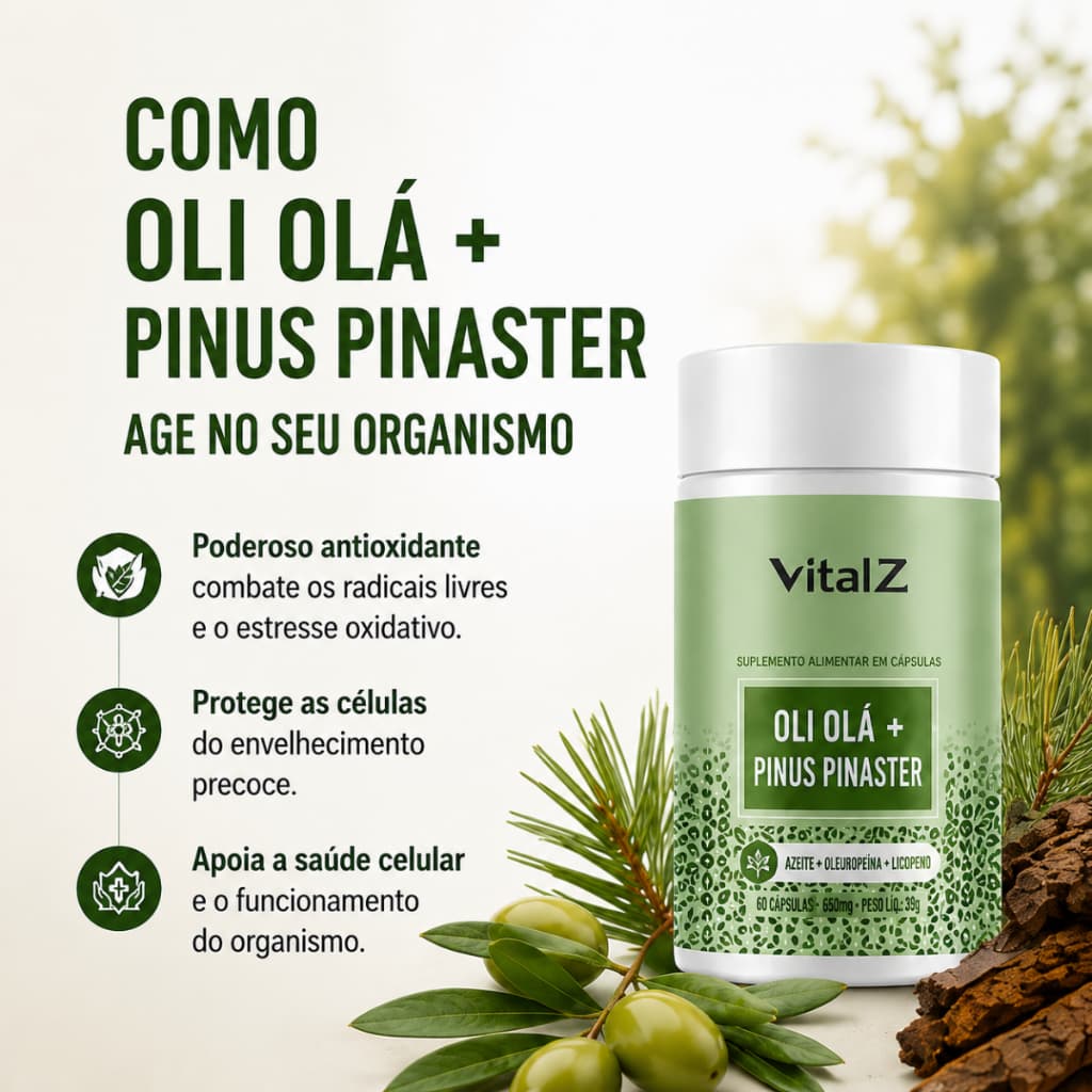 Oli Olá Pinus Pinaster Vital Z Procianidinas 32,5mg + Vitamina C 100mg 30 Cápsulas Antioxidante Pele