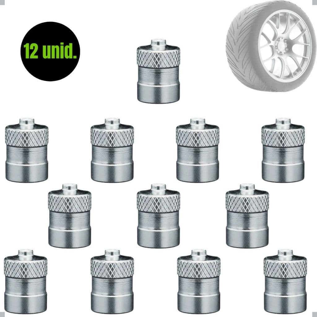 Tampa Bico de Pneu Válvula Carro Moto Bike 12 Tampinhas em Metal